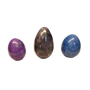 Vintage Polished Marble Egg Purple & Blue Spring Easter Decor Set of 3